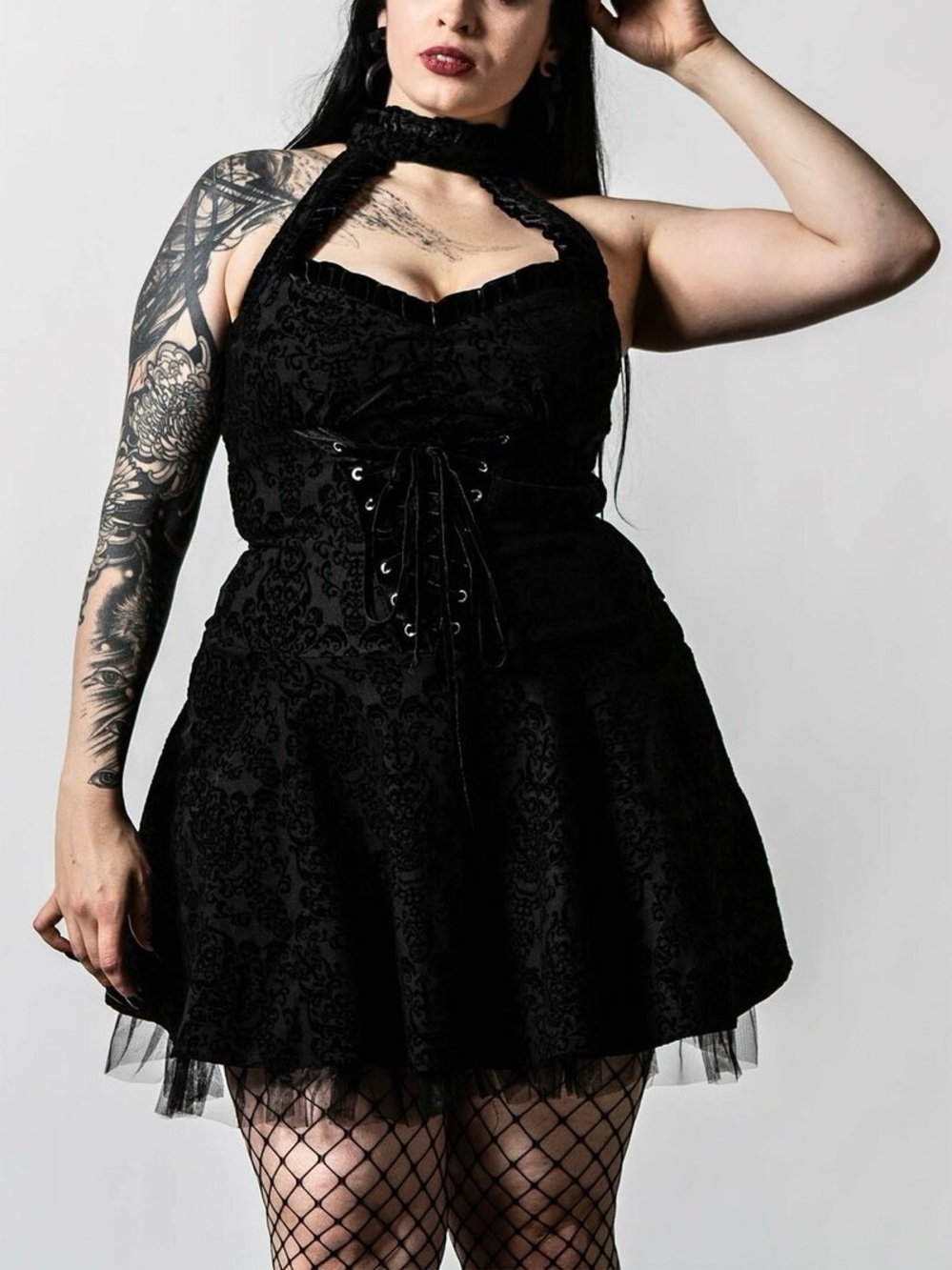 Killstar Ghoulish Party Mini Dress Black Velvet Corset Halter Goth Alt 3XL